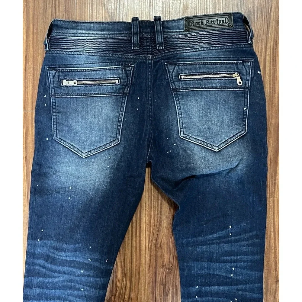 Rock Revival Moto Distressed Rip Zipper Vaclar Jeans RR Motorcycle Biker 32x31